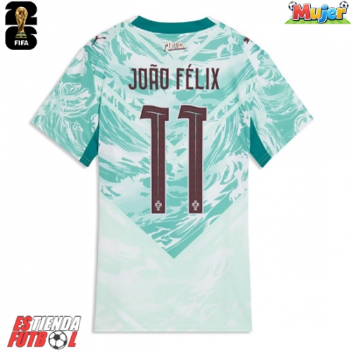 Portugal Joao Felix #11 Segunda Equipación Mujer Mundial 2026 Manga Corta